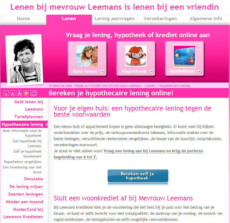 Screenshot website Leemans Kredieten