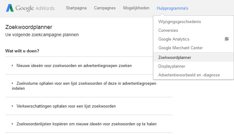 iPower nv - Hoger in Google - Zoekwoordenplanner opstarten