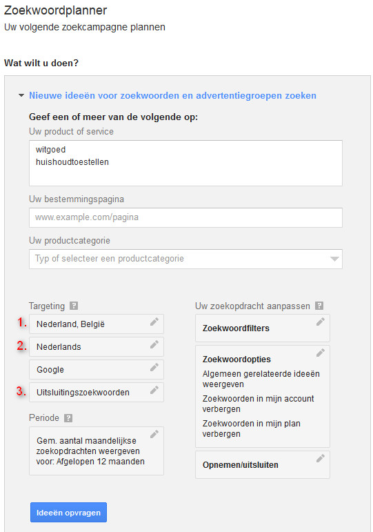 iPower nv - Hoger in Google - Zoekwoordenplanner invullen