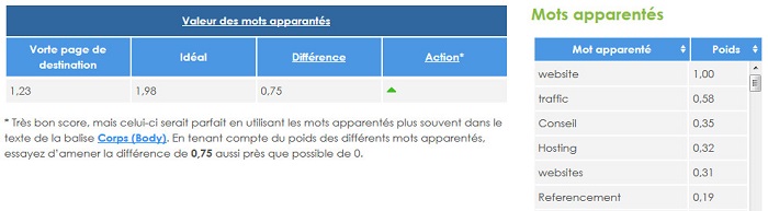 Seo Page Optimizer - exemple mots-clés apparentés