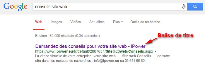 Balise de titre, place dans les résultats de Google - iPower